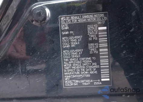 2017 Nissan Rogue Sv z USA, uszkodzony, nr VIN KNMAT2MVXHP577389